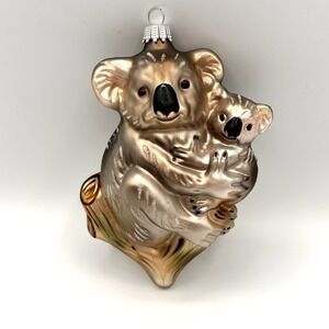 Krebs Glas Lauscha German Handcrafted Glass Koala Bear +Baby Christmas Ornament